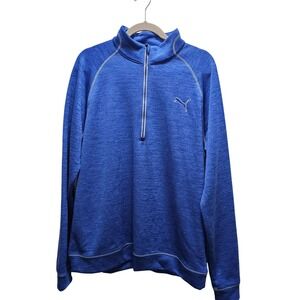 Puma Golf Mens Blue Heathered Quarter Zip Pullover Performance Shirt Large
